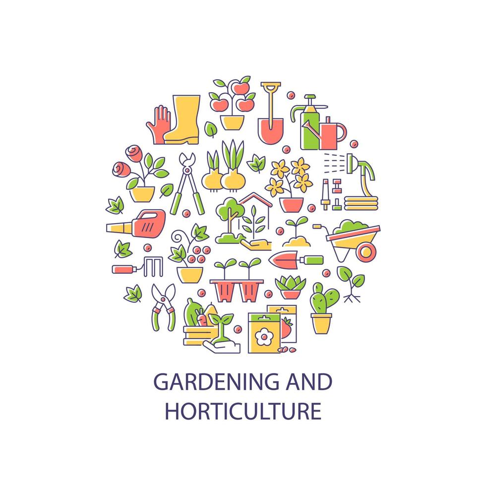 layout de conceito de cor abstrata de jardinagem e horticultura com título vetor