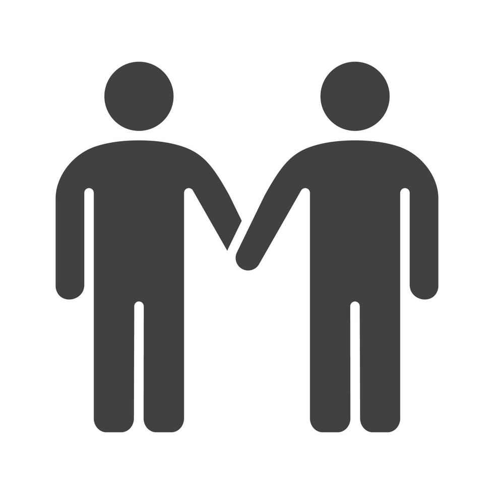 ícone de casal homossexual. símbolo da silhueta de gays. dois homens de mãos dadas. espaço negativo. ilustração isolada do vetor