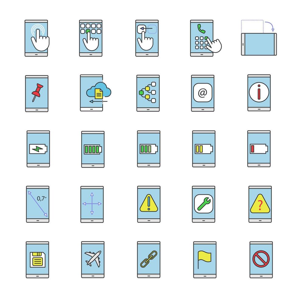 conjunto de ícones de cores de smartphone vetor