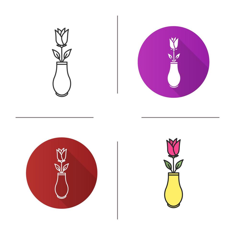 rosa no ícone do vaso. design plano, estilos lineares e de cores. ilustrações vetoriais isoladas vetor