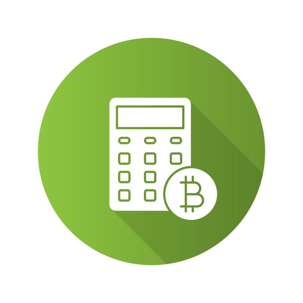 bitcoin calculadora design plano ícone de glifo sombra longa. criptomoeda. contabilidade. ilustração da silhueta do vetor