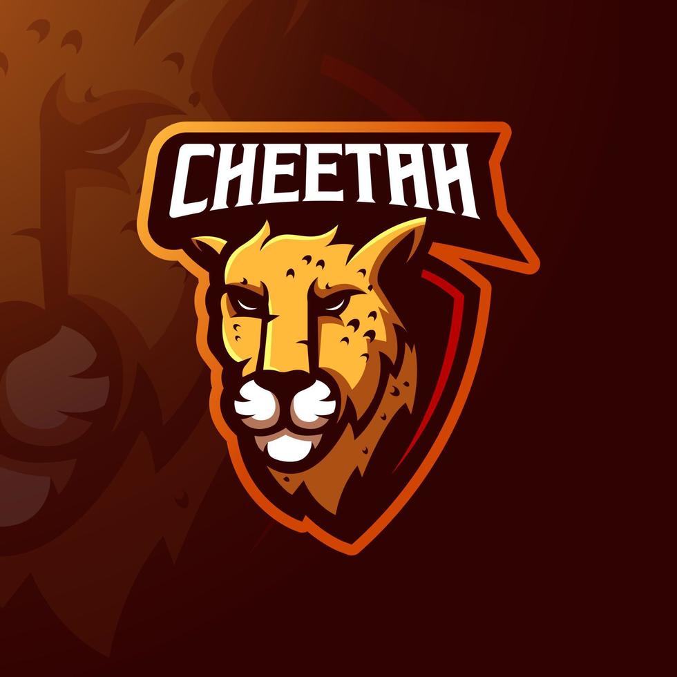 Cheetah mascote de design de logotipo com estilo de conceito de ilustração moderna para jogos, esportes, esportes, equipe, crachá, emblema e impressão de camisetas vetor