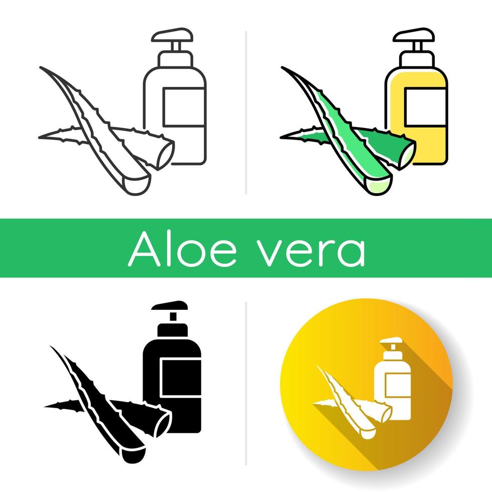 ícone de loção à base de plantas. gel à base de plantas e sabonete líquido natural. produto de banho orgânico. dermatologia. hidratante com extrato de aloe vera. estilos de cor preta e rgb linear. ilustrações vetoriais isoladas vetor