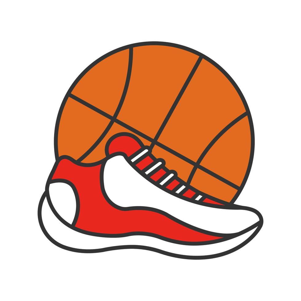 bola de basquete e ícone de cor de sapato. ilustração vetorial isolada vetor