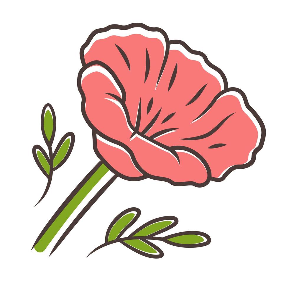 ícone de cor vermelha de papoula da Califórnia. papaver rhoeas. milho rosa florescendo flores silvestres. plantas herbáceas. campo papoula comum. flor de verão. ilustração vetorial isolada vetor