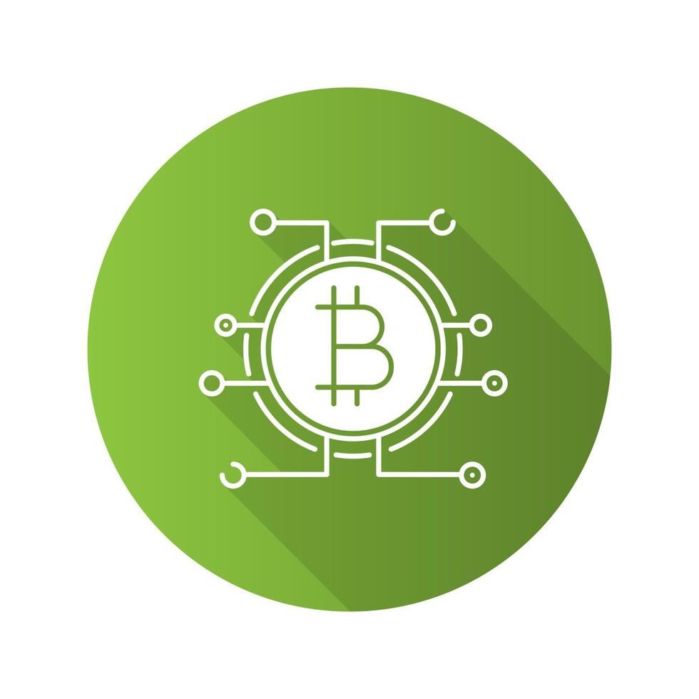 ícone de glifo de sombra longa design plano bitcoin. acesso a operações bancárias via Internet. pagamento de bitcoin. ilustração da silhueta do vetor