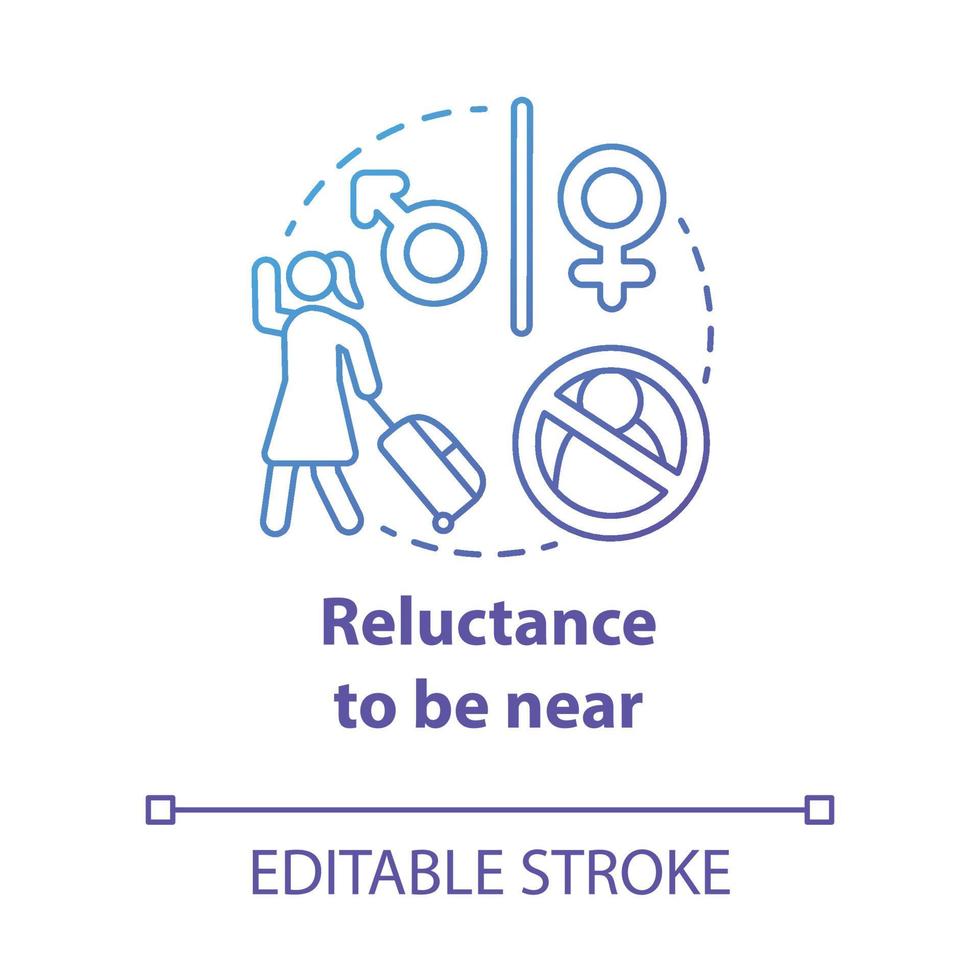 relutância em estar perto do ícone do conceito. divórcio. viajar sem parceiro. relutância em ser emparelhados. quebrar a ilustração de linha fina de ideia. desenho de contorno isolado do vetor. curso editável vetor