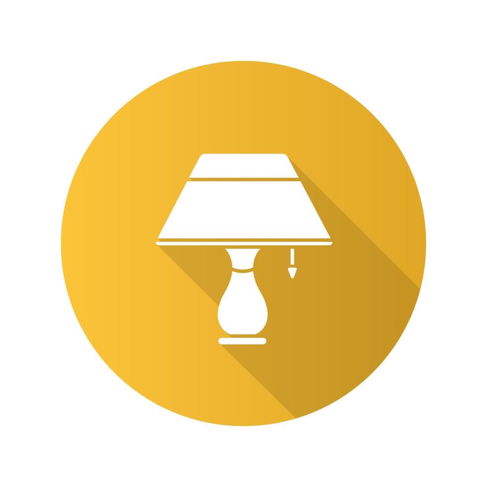 lâmpada de mesa design plano ícone de glifo de sombra longa. ilustração da silhueta do vetor