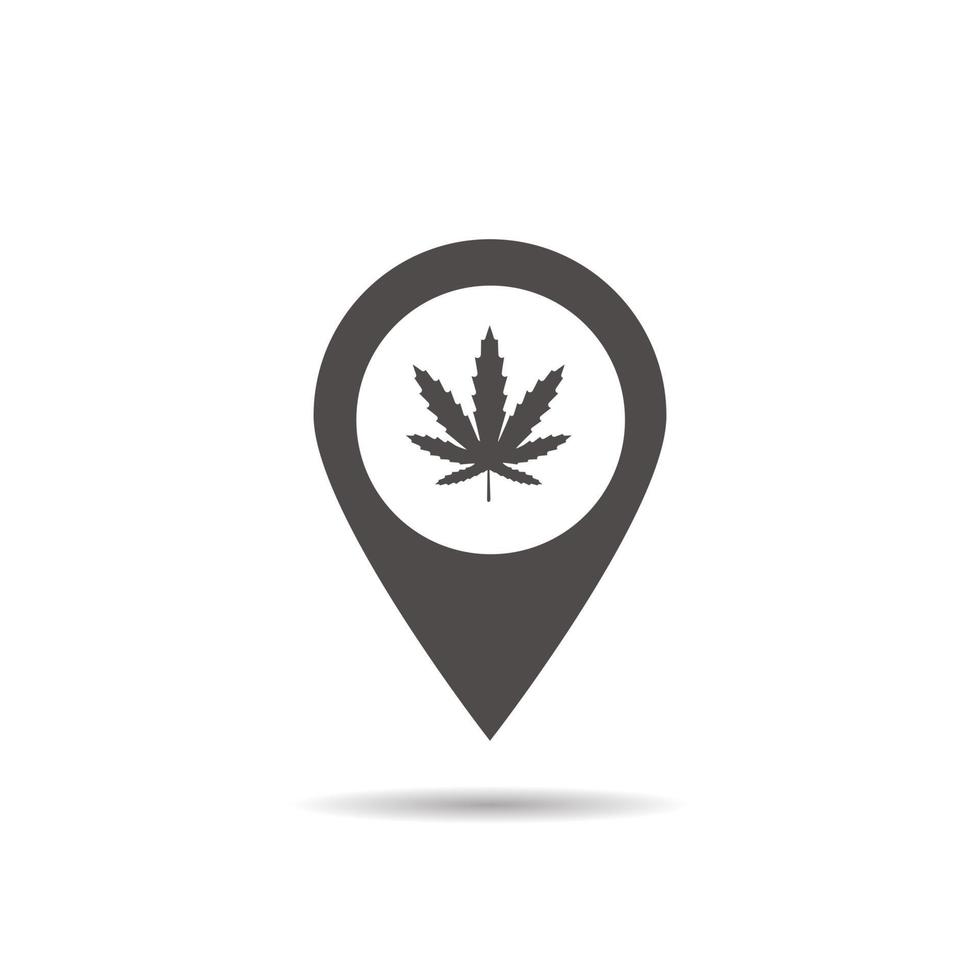 ícone de localização de loja de maconha medicinal. soltar sombra mapa ponteiro silhueta símbolo. erva daninha apontar. ilustração isolada do vetor