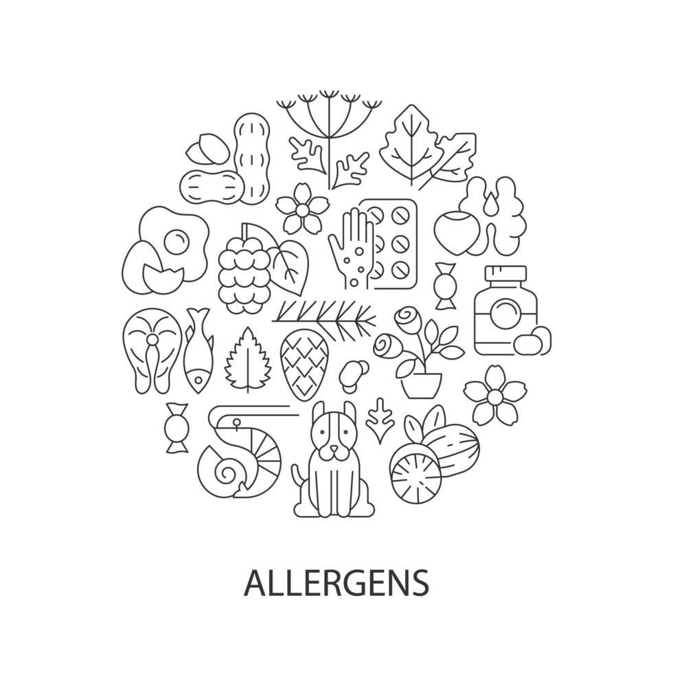 layout de conceito linear abstrato de alérgenos comuns com título vetor