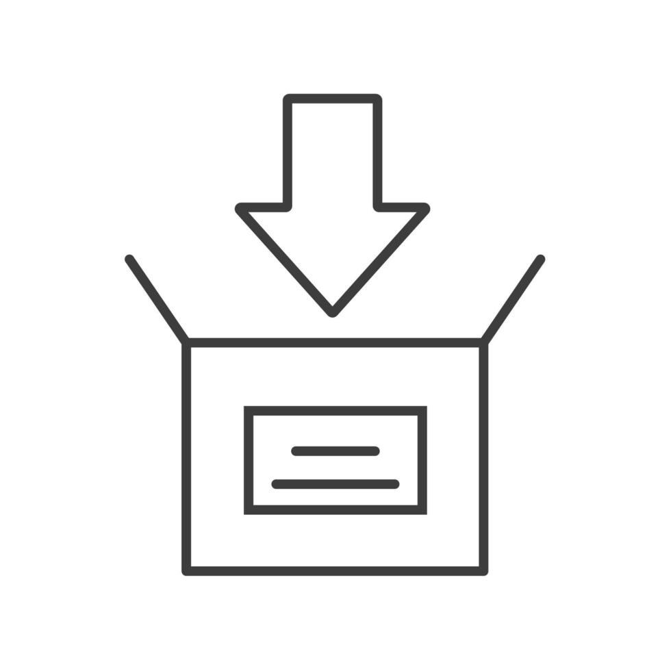 caixa ícone linear de embalagem. ilustração de linha fina. símbolo de contorno. desenho de contorno isolado de vetor