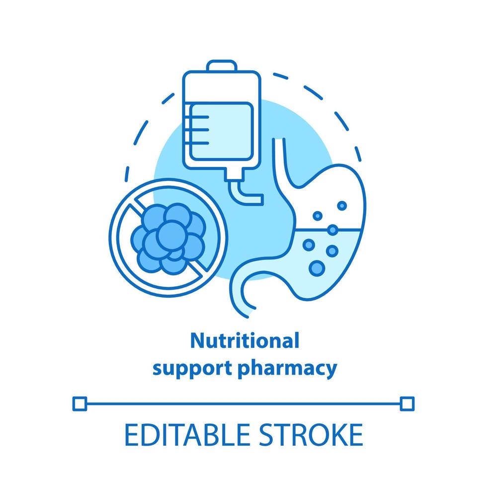 ícone do conceito de farmácia de suporte nutricional. ilustração de linha fina de ideia de medicamento. prescrição de medicamentos complementares. terapia medicamentosa assistida. desenho de contorno isolado do vetor. curso editável vetor