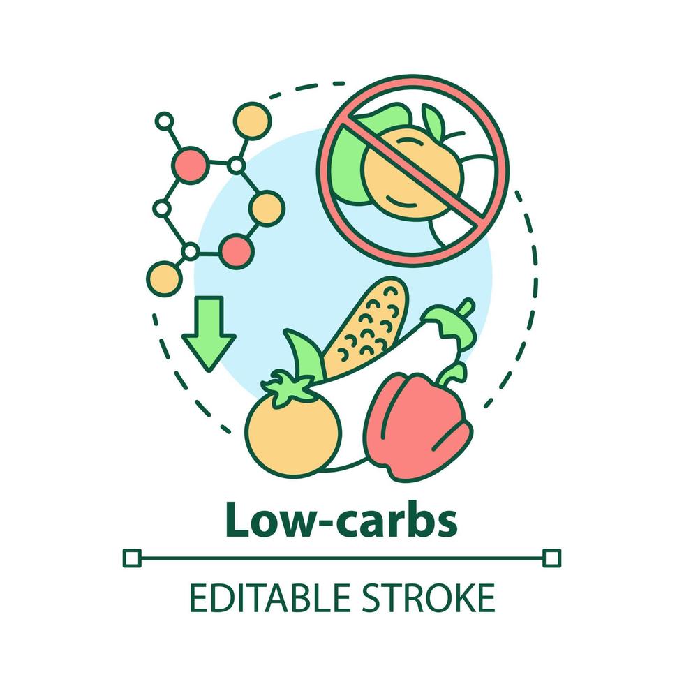 ícone do conceito de baixo teor de carboidratos. ilustração de linha fina de ideia de dieta ceto. refeição saudável. alimento cetogênico. nutrição de carboidratos. Vegetais frescos. desenho de contorno isolado do vetor. curso editável vetor