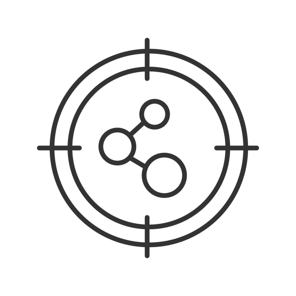 ícone linear de pesquisa de conexão. apontar no símbolo de conexão de rede. ilustração de linha fina. objetivo de cooperação da equipe. símbolo de contorno. desenho de contorno isolado de vetor