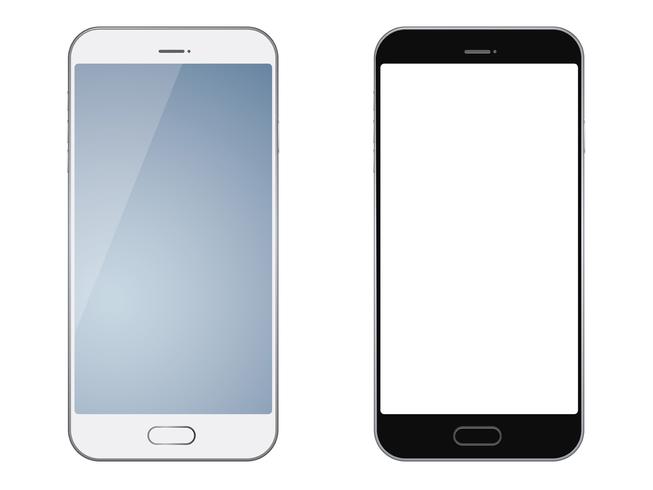 Jogo de dois smartphones isolados no fundo branco. vetor