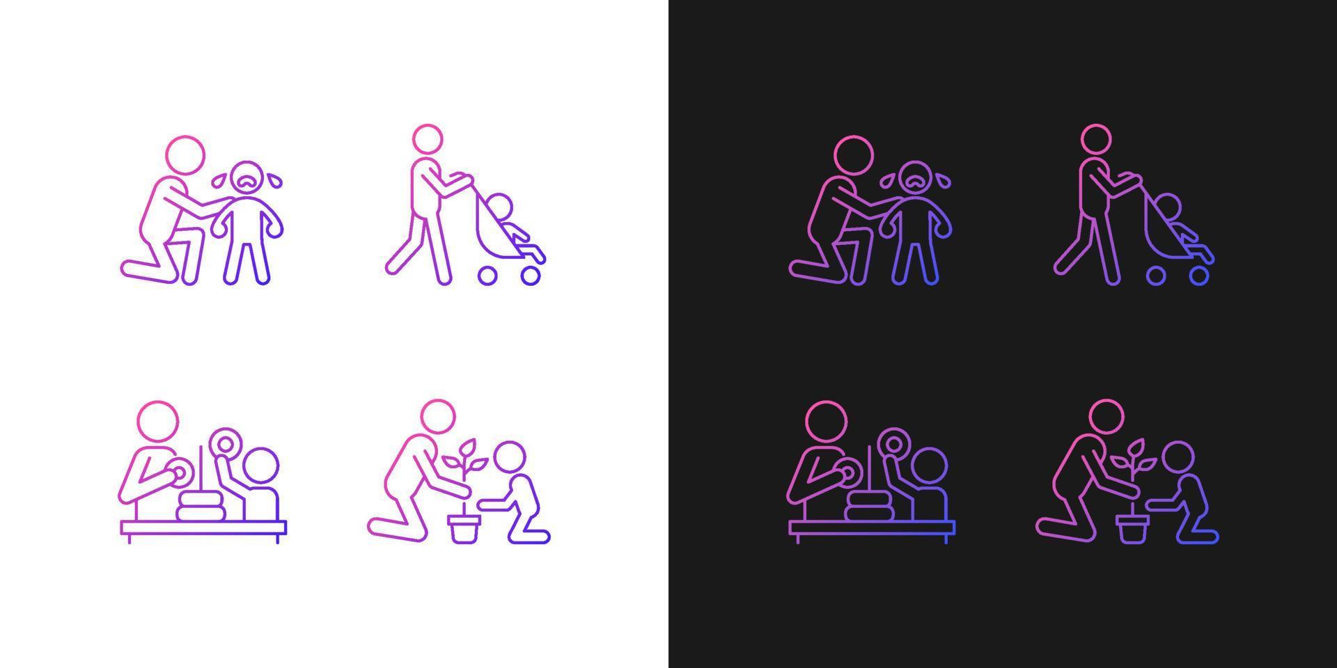 ícones de gradiente de envolvimento dos pais definidos para o modo claro e escuro vetor