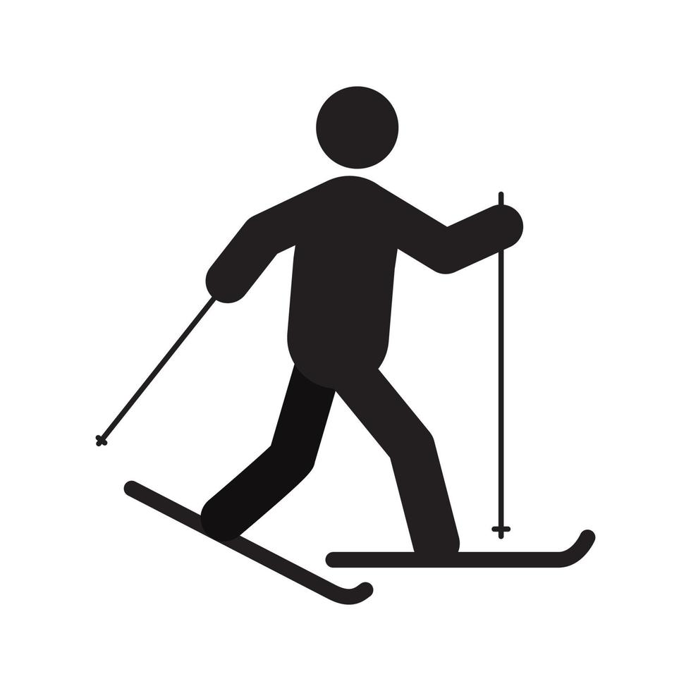 ícone de silhueta de homem de esqui. esporte. ilustração isolada do vetor. repouso ativo. estilo de vida saudável vetor