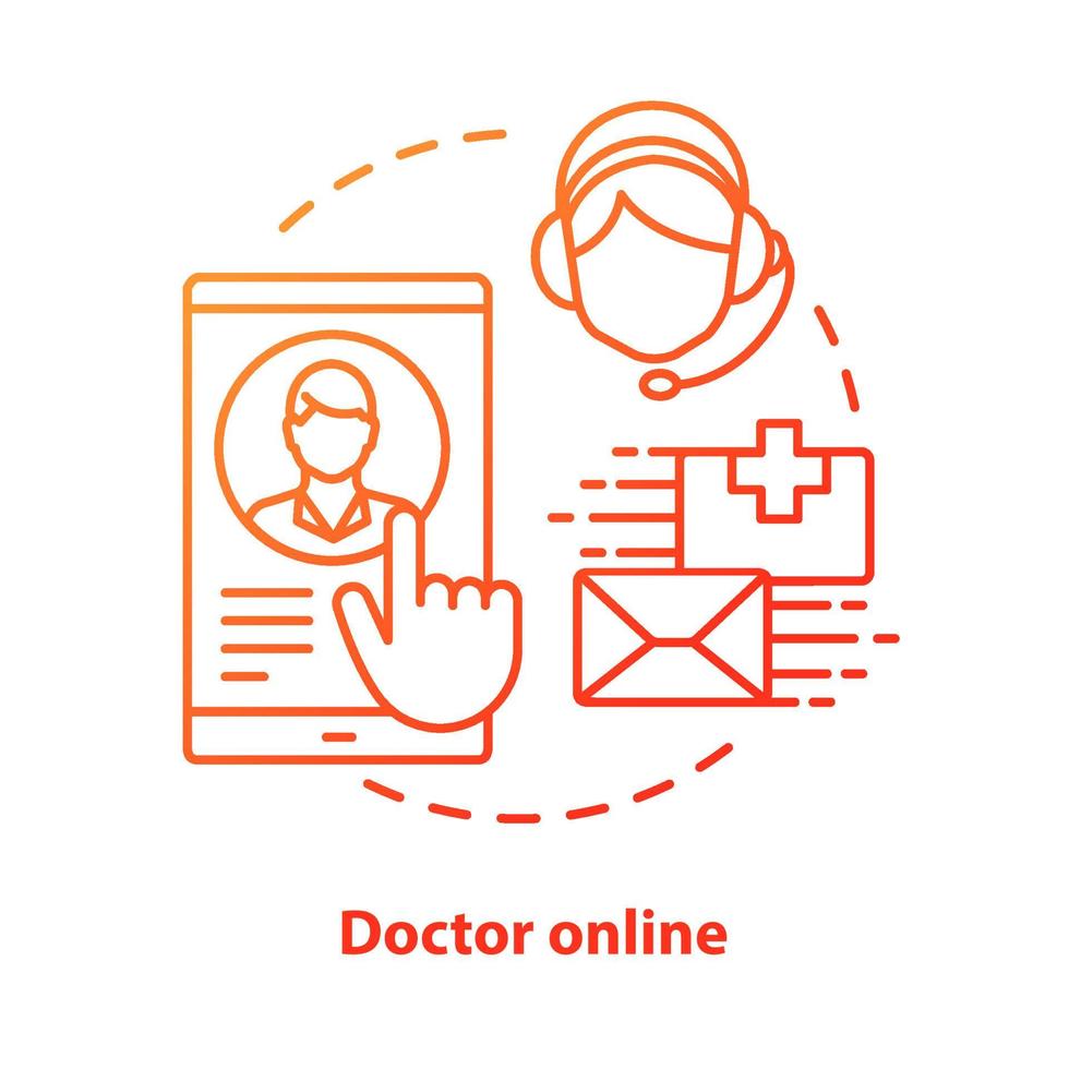 ícone do conceito on-line do médico. ilustração de linha fina de ideia de serviço médico de internet. clínica, central de atendimento do hospital. especialista em mensageiro de aplicativo de smartphone. desenho de contorno isolado do vetor. curso editável vetor