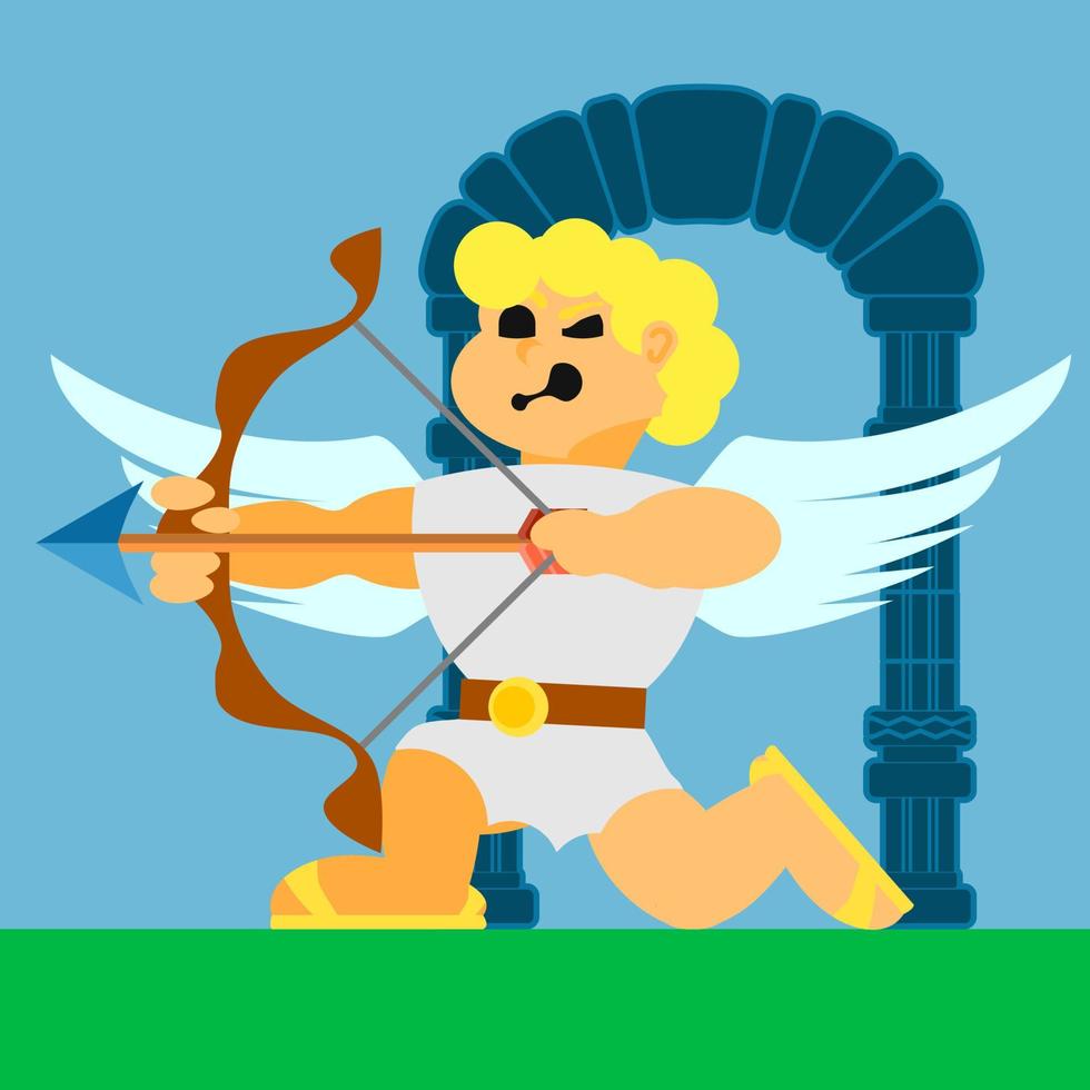 Cupido anjo voador com um arco vetor ícones lisos