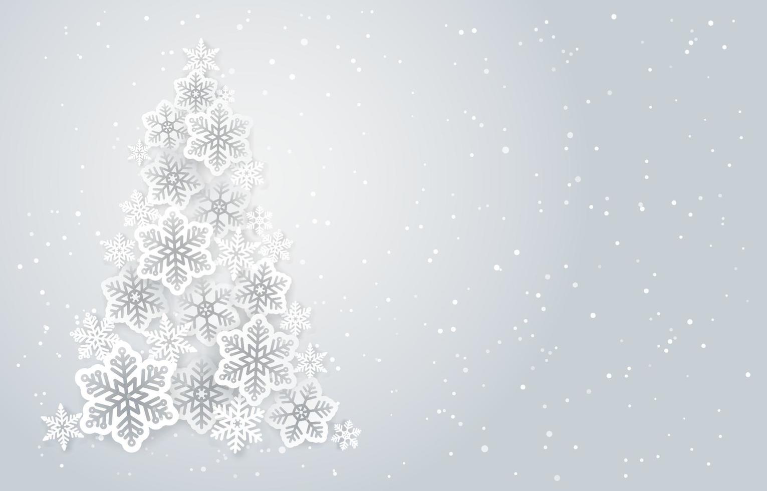 lindo fundo de árvore de natal branco com flocos de neve vetor