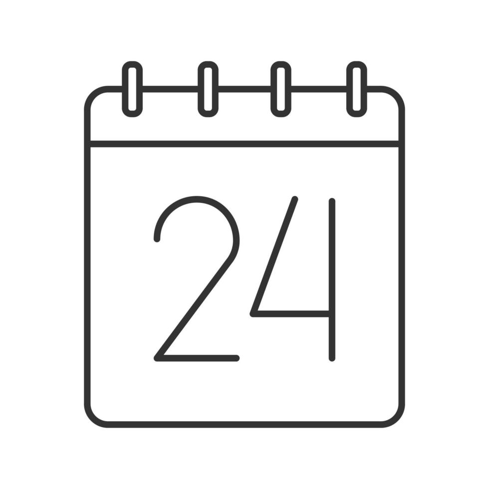 vigésimo quarto dia do ícone linear do mês. calendário de parede com 24 placas. ilustração de linha fina. símbolo de contorno de data. desenho de contorno isolado de vetor