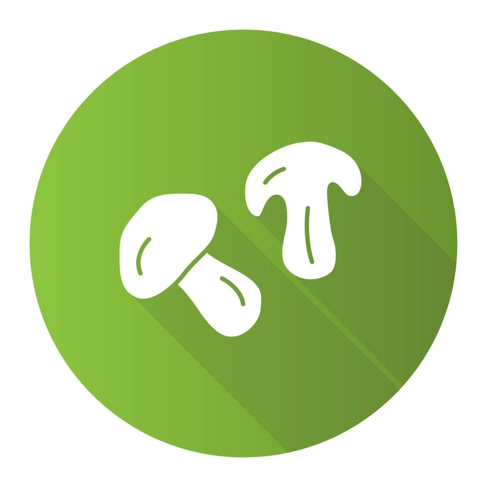 ícone de glifo sombra longa design plano cogumelo comestível verde. corte champignon, ilustração de silhueta em vetor fatia shiitake. nutrição saudável, comida vegetariana. comer nutriente saboroso, lanche orgânico