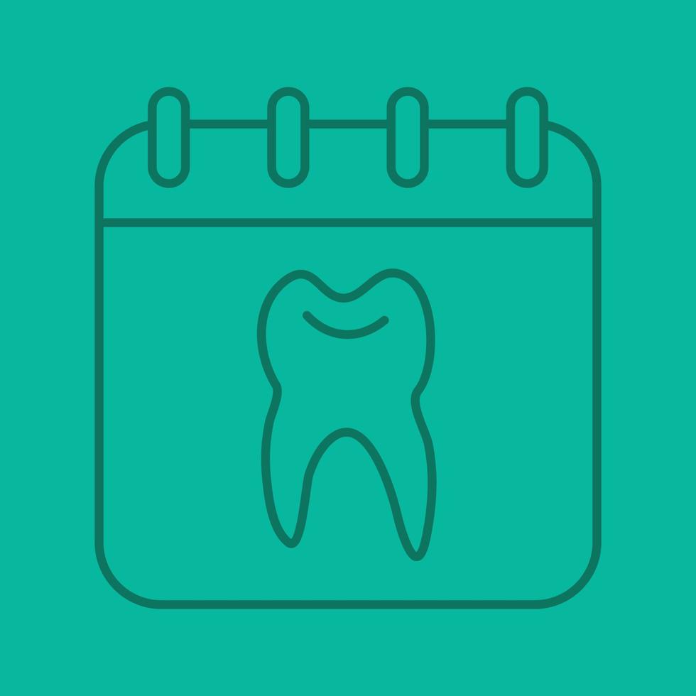 dia de recepção de dentista cronograma ícone linear. página do calendário com dente humano. símbolos de contorno de linha fina na cor de fundo. ilustração vetorial vetor