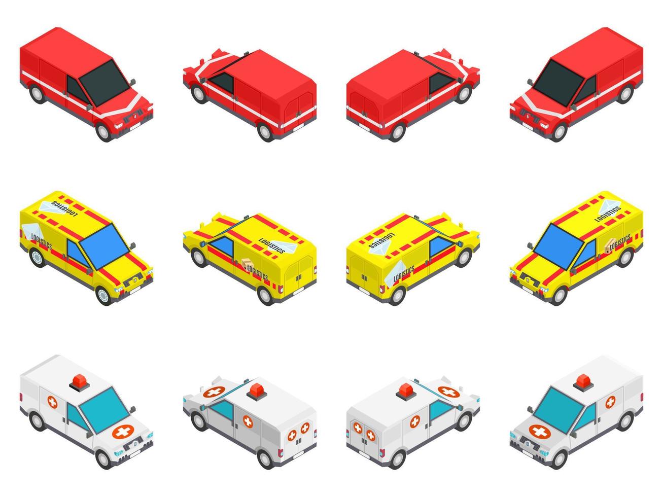 conjunto de carros de serviço de tecnologia multicolorida isométrica vetor