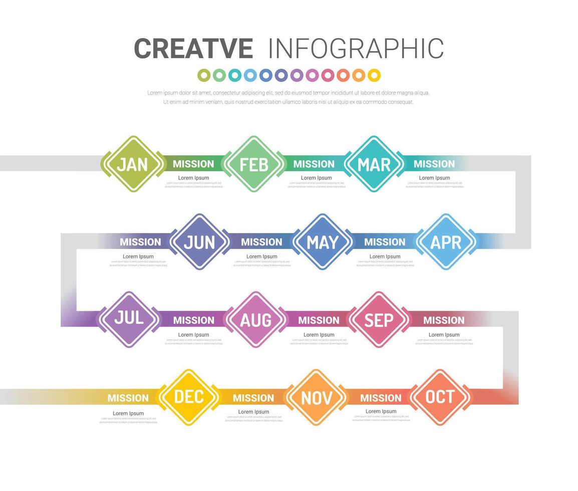 apresentação modelo de infográfico de negócios por 12 meses, 1 ano. vetor