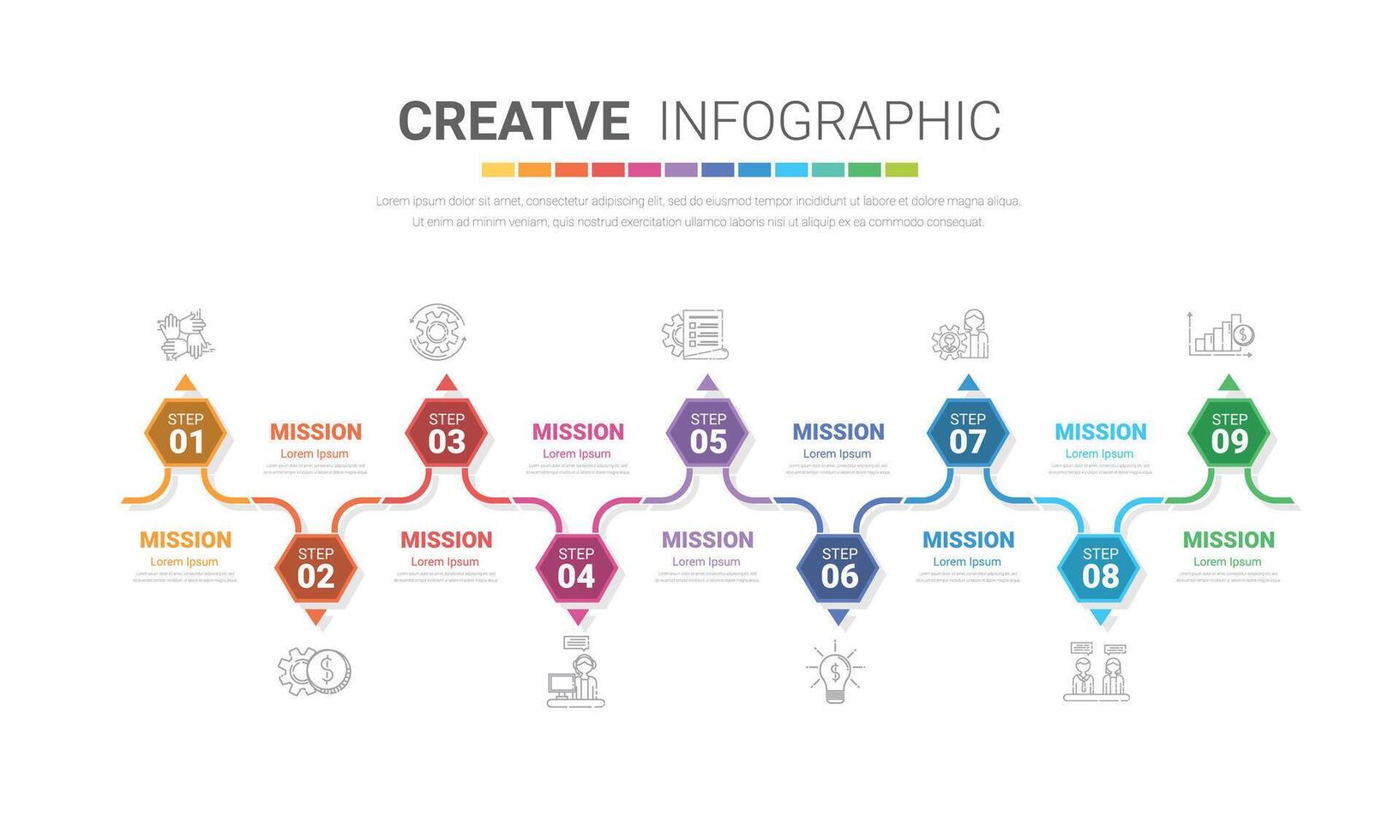 apresentação o negócio infográfico modelo, abstrato infográficos número opções modelo com 9 passos. vetor