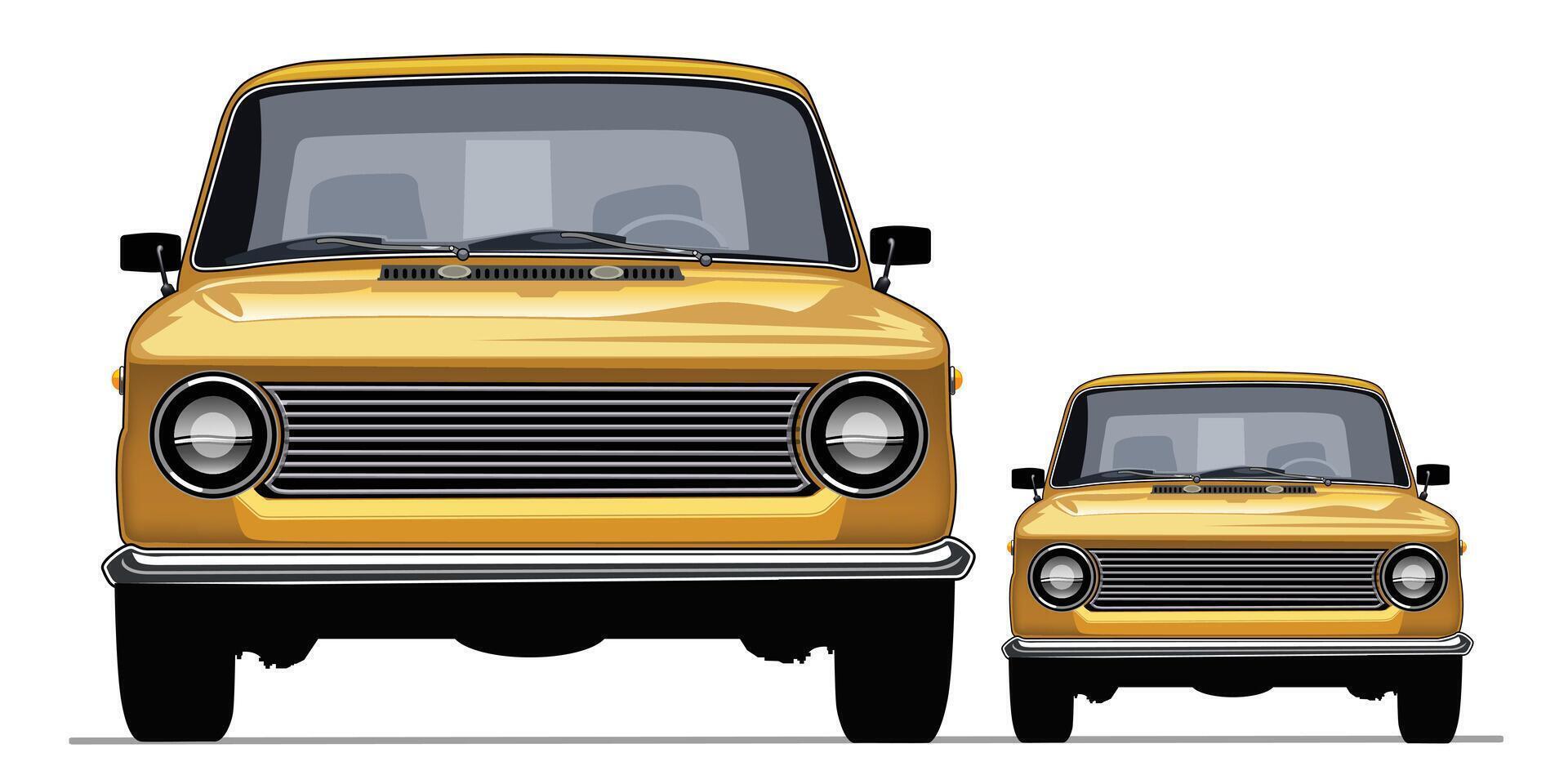 dois clássico vintage carro dentro amarelo cor vetor ilustração isolado em branco fundo.