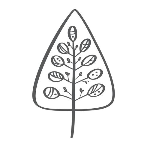 Silhueta de ícone de vetor de árvore de Natal. Símbolo de contorno simples. Isolado no kit de sinal web branco de abeto estilizado. Imagens de desenho escandinavo Handdraw