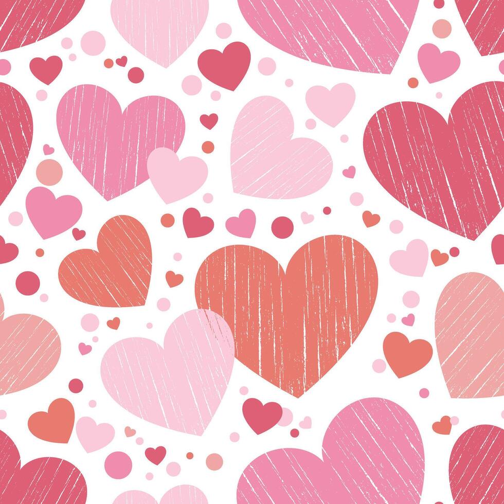 desatado padronizar do vermelho e Rosa corações dia dos namorados dia, amor, romântico fundo. desenhado à mão ilustração, vetor