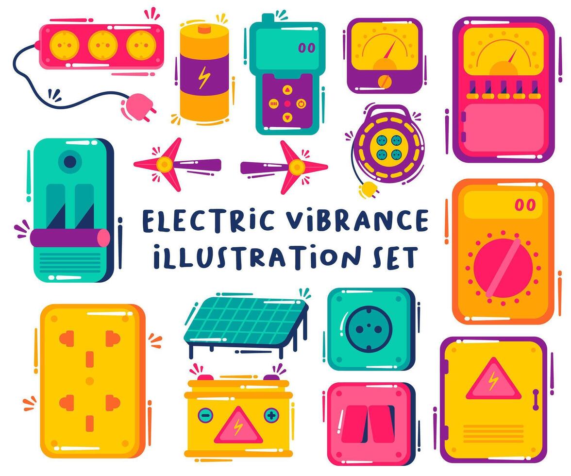 coleção do elétrico equipamento ilustrações vetor