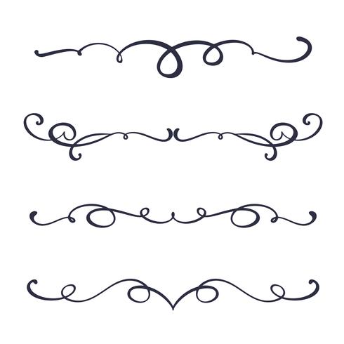 Vector linha vintage divisores elegantes e separadores, redemoinhos e cantos ornamentos decorativos. Linhas de floral linhas de design de filigrana. Flourish curl elementos para convite ou ilustração de página de menu