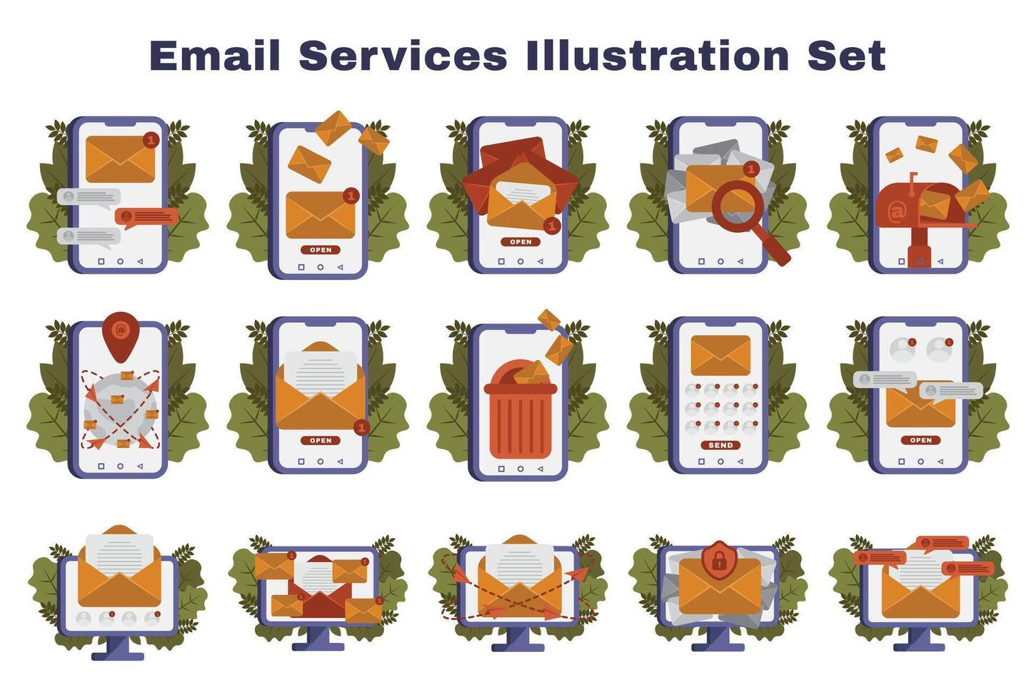 coleção do o email serviço ilustrações vetor