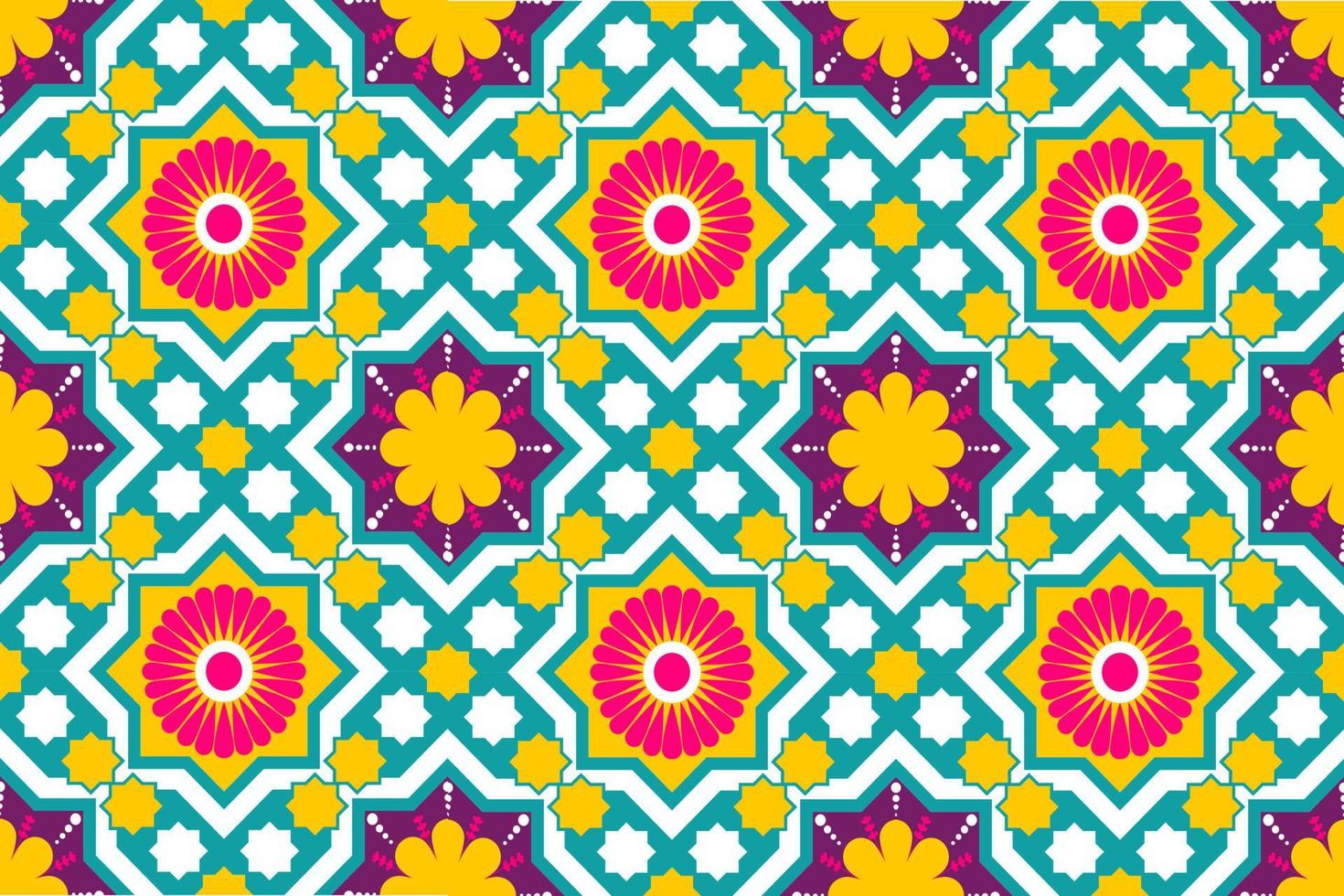 Marrocos colorido e padrão sem emenda de motivo étnico indiano com design de fundo tradicional de natureza para tapete, papel de parede, roupas, embrulho, batik, tecido, estilo de bordado de ilustração vetorial. vetor
