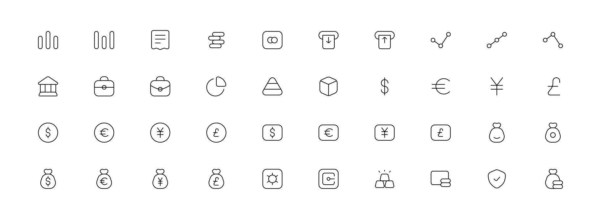 conjunto do ícones relacionado para finança e pagamento. linear ícone coleção. editável AVC. vetor ilustração