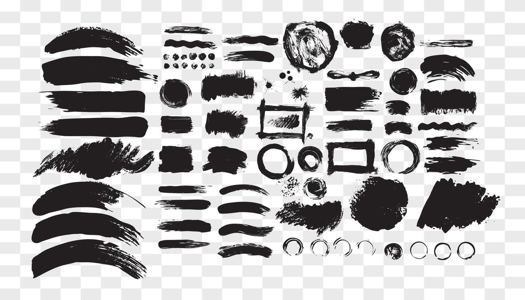 elemento de design sujo preto de coleção. pincelada grunge, conjunto artístico de pintura. coleção de texturas grunge vetor
