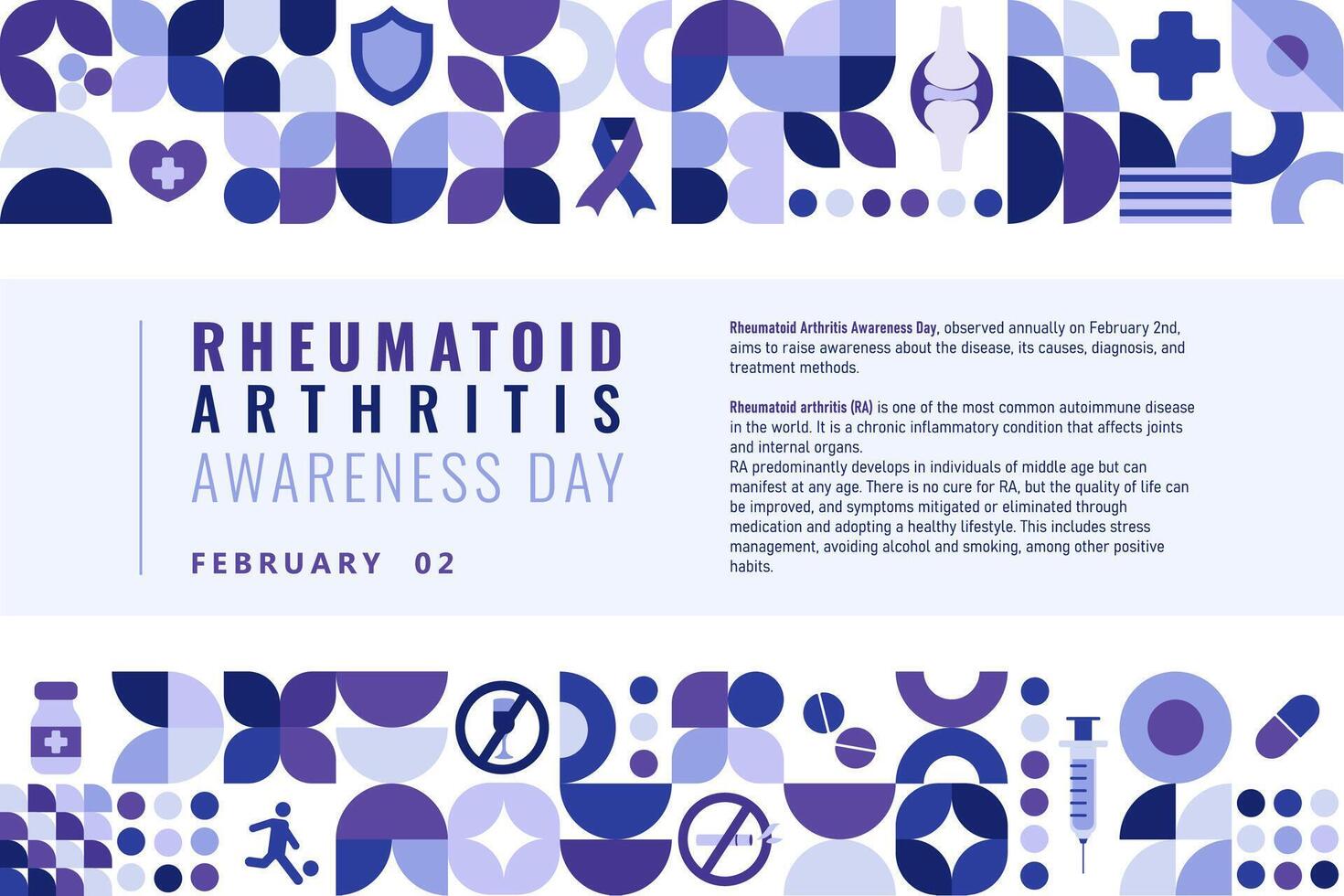 vetor reumatóide artrite consciência dia poster com geométrico elementos e uma texto sobre a doença. modelo para cartão, bandeira, poster, fundo