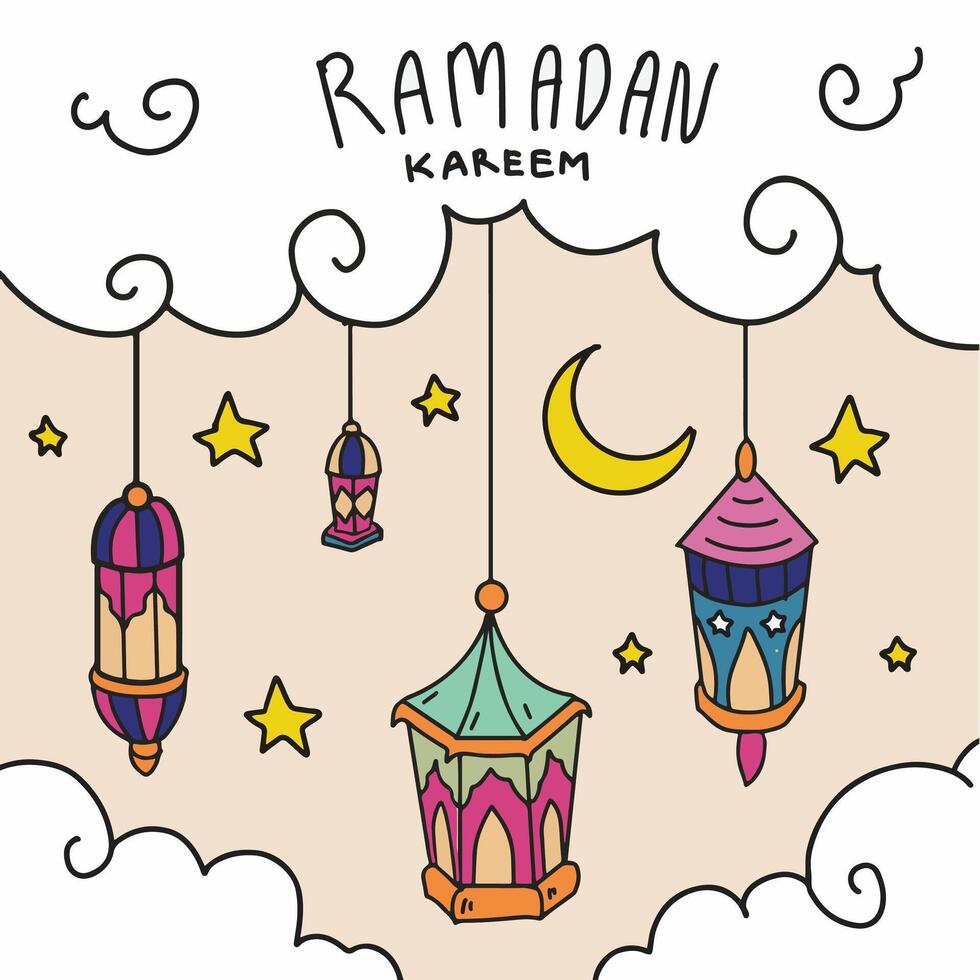 mão desenhando feliz Ramadã kareem rabiscos vetor eps 10