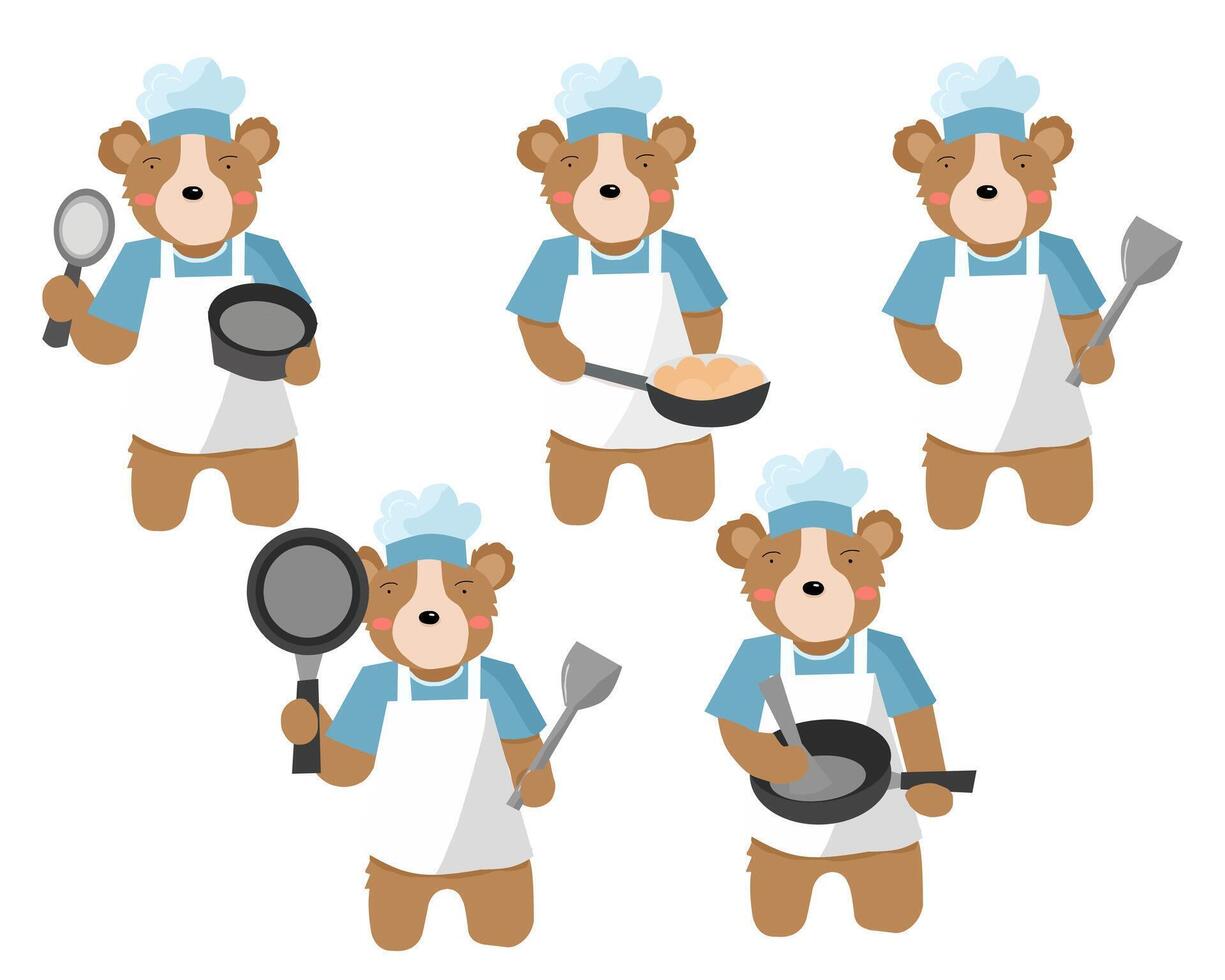 fofa chefe de cozinha Urso ilustração conjunto vetor