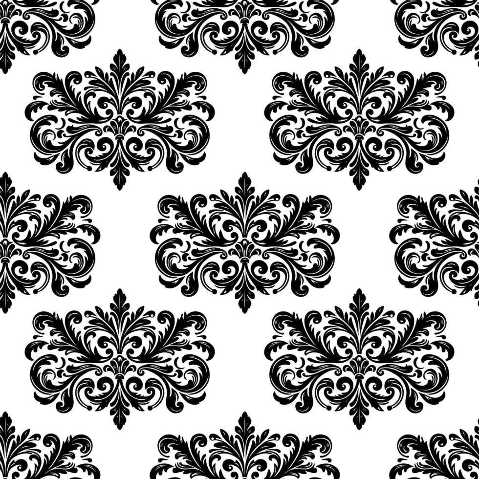 damasco tecido têxtil desatado padronizar luxo decorativo ornamental floral divisor Preto linha vintage decoração elemento branco fundo. cortina, tapete, papel de parede, roupas, invólucro, têxtil vetor