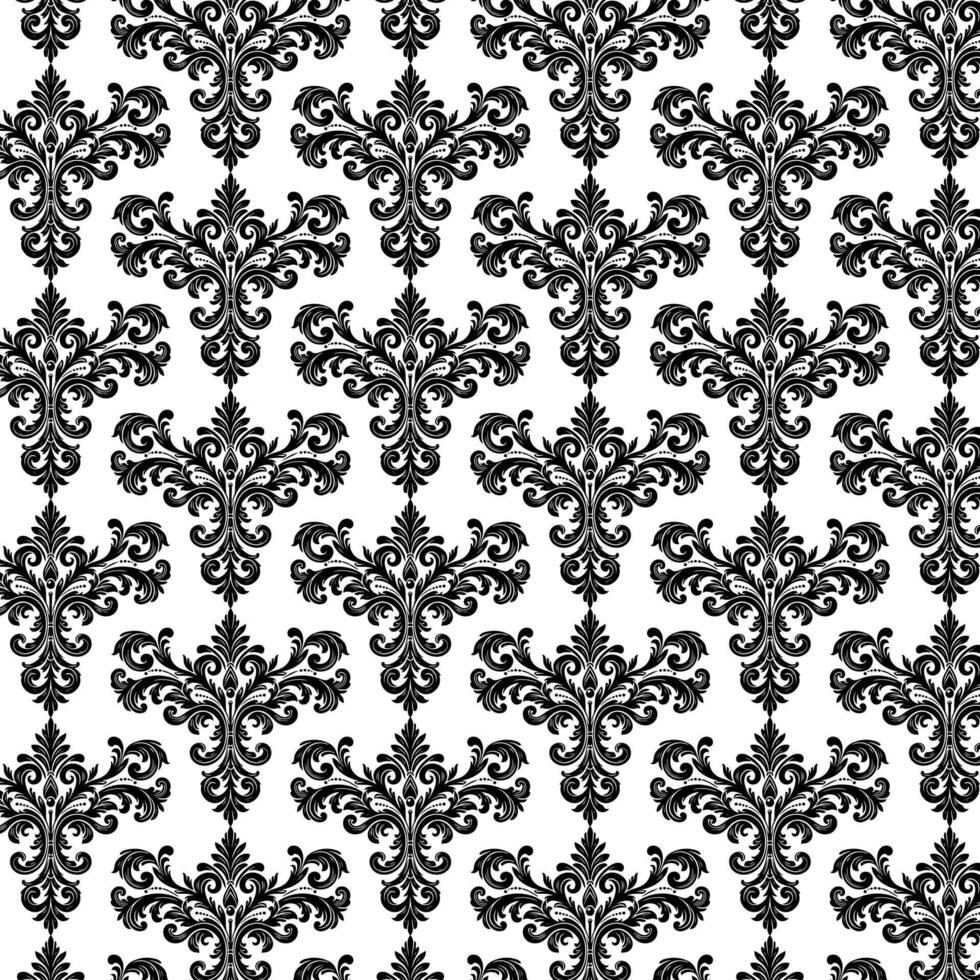 ai gerado damasco tecido têxtil desatado padronizar luxo decorativo ornamental floral divisor Preto linha vintage decoração elemento branco fundo vetor