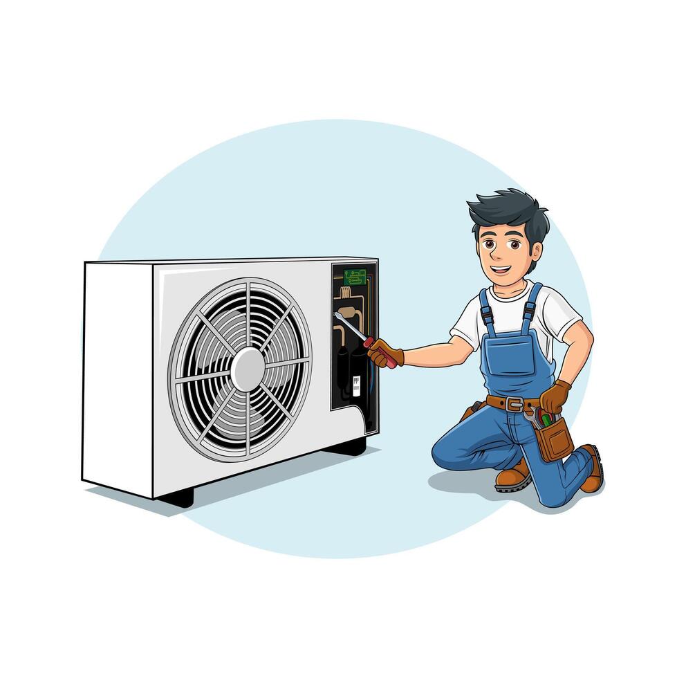 ilustração de design de personagem de desenho animado de serviço hvac vetor