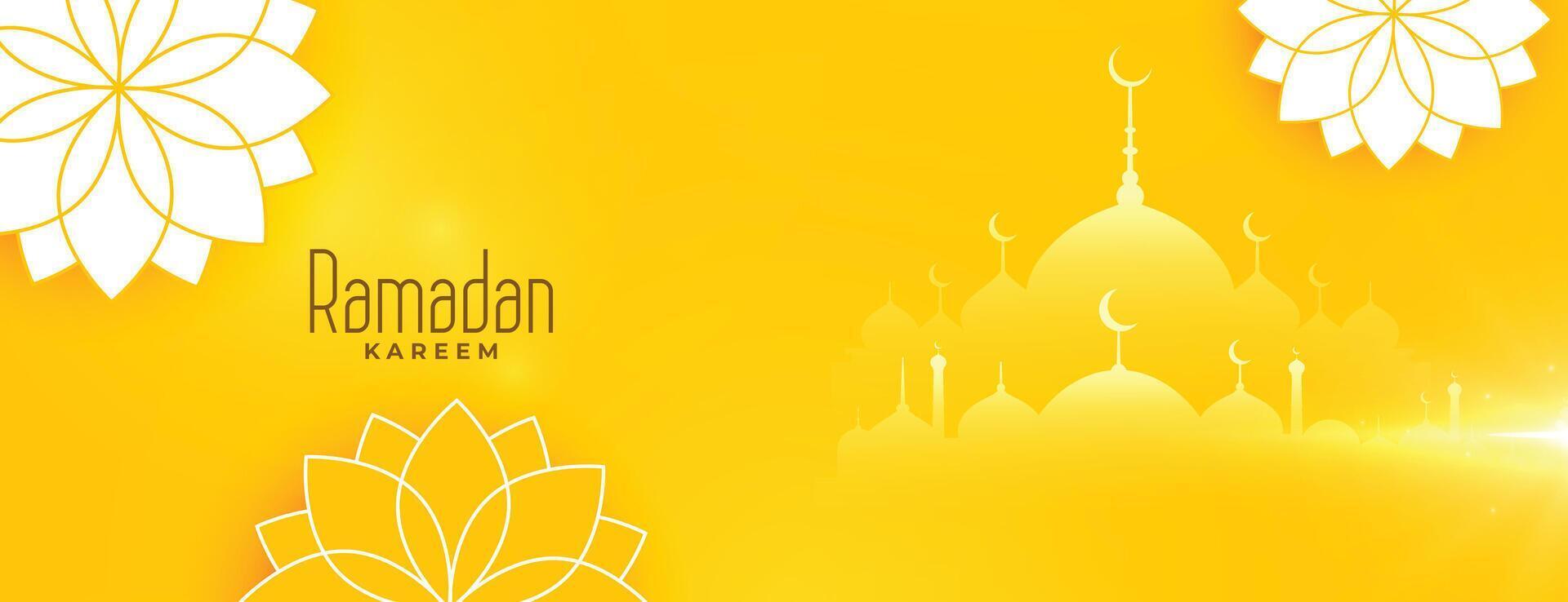 lindo Ramadã kareem amarelo flores bandeira Projeto vetor