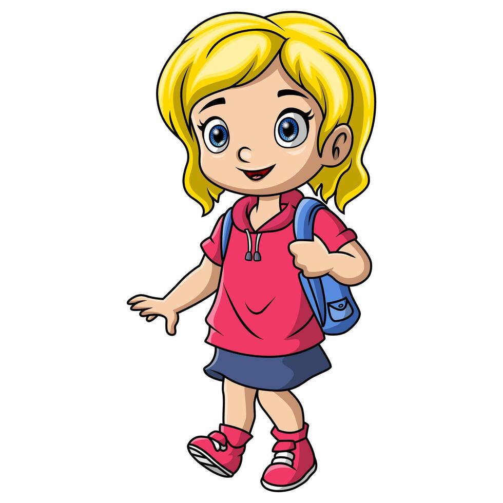 feliz escola menina desenho animado com mochila vetor