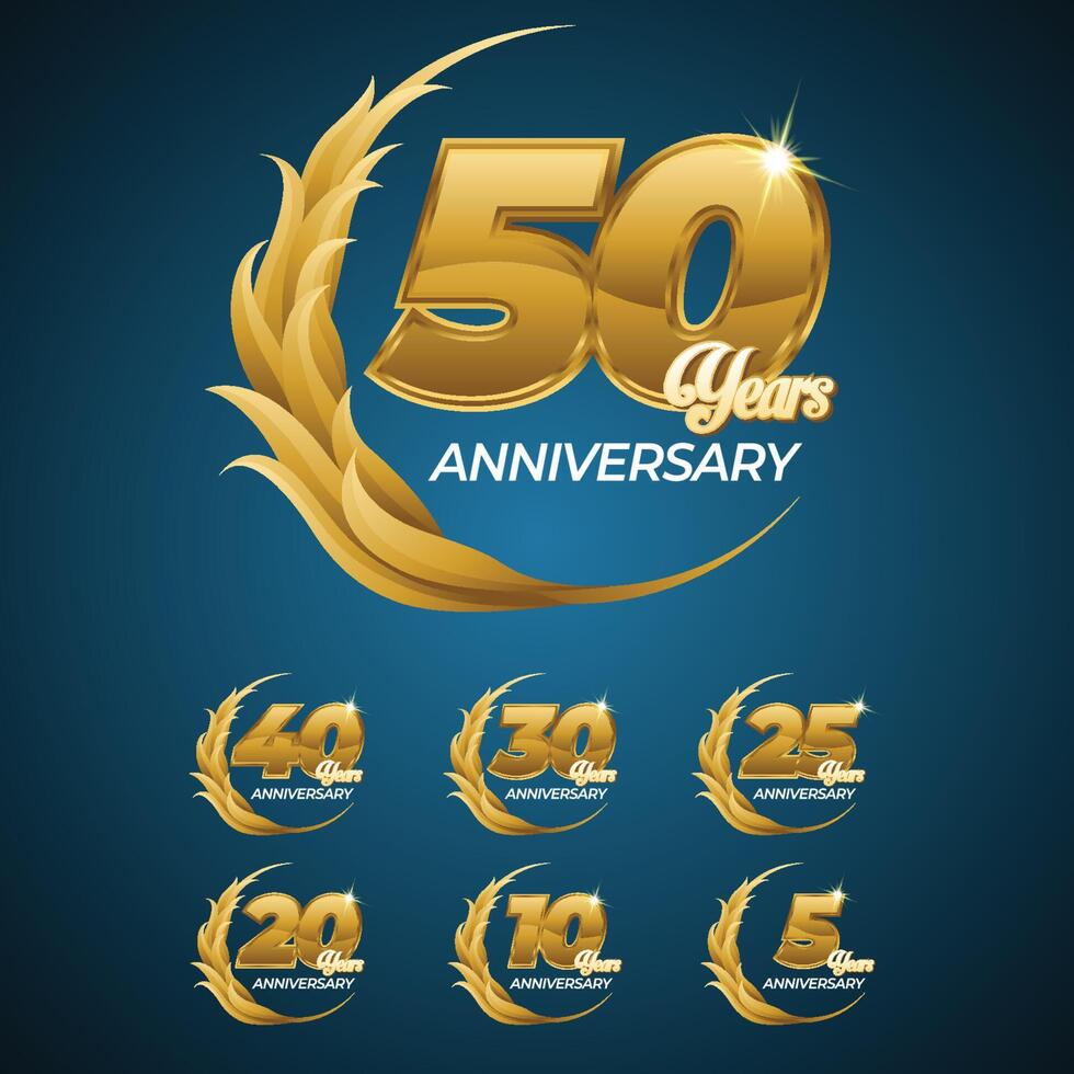 50. anos aniversário vetor ícone, logotipo, cumprimento cartão. Projeto elemento com pastelão para 50º, 40º, 30, 25, 20, 10º, 5 ª aniversário