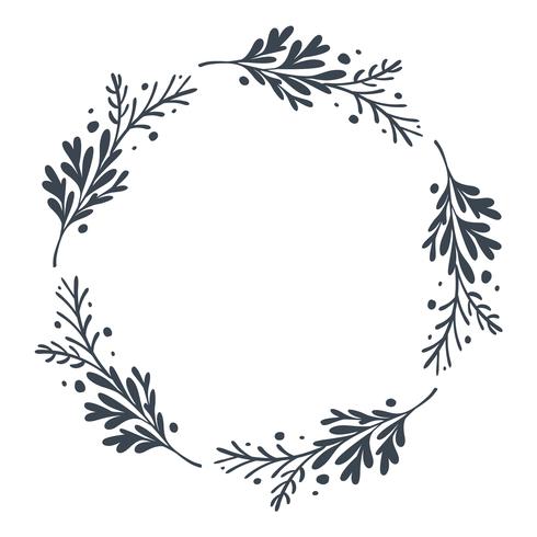 Natal escandinavo mão desenhada vetor floral grinalda com lugar para o seu texto. Isolado no fundo branco para design retro florescer