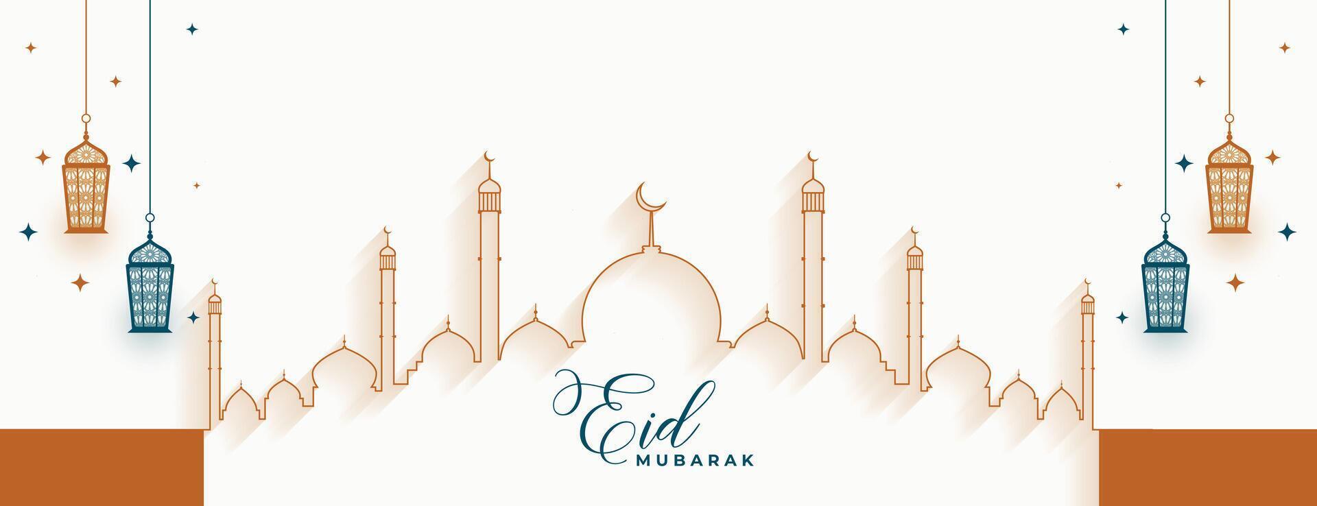 elegante muçulmano festival eid Mubarak poster com linha estilo mesquita vetor